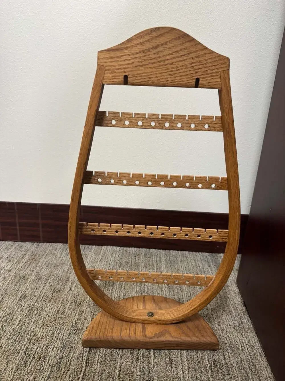 Vintage Oak Teardrop harp Shaped Wooden Earring Jewelry Display Stand